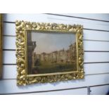 An antique oill on board of Venice canal scene in a carved Florentine frame, 36x29cm