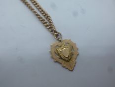 9ct rose gold watch chain hung with a heart shaped medallion, marked 375, 39.1g