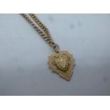9ct rose gold watch chain hung with a heart shaped medallion, marked 375, 39.1g
