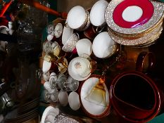 4 Boxes of mixed china, glass and sundry items to incl. Poole Pottery teaware, glass bowls, plates,