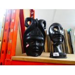 2 Figures masks of statues wood and resin