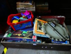 Drawer containing vintage games, toys, etc, including trains, etc