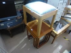 Mid century next of 3 coffee tables and dressing table stool