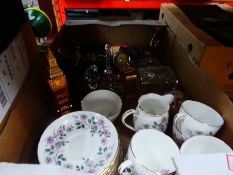 Selection of china, small collectable clocks, globe etc