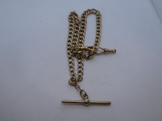 9ct yellow gold Albert chain, AF, marked 375, maker J M, approx 48.6g