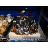 Box of silver plated items to incl. coffee pot, teapots and a milk jug etc