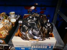 Box of silver plated items to incl. coffee pot, teapots and a milk jug etc