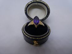 9ct yellow gold dress ring set with marquise amethyst, marked 375, size M, gross weight approx 2.5g