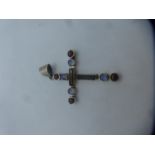 A Continental silver cross inset with moonstone