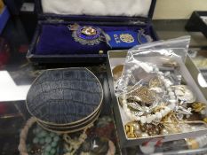 Cased silver 'Justice Truth Philanthropy medal' boxed rolled gold dress studs and box mixed coins, p