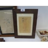 A vintage oak framed sketch of female nude and another
