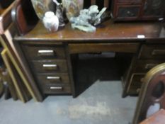 Vintage oak desk with tambour above 9 drawers