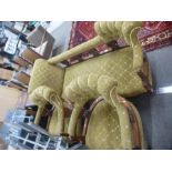 A late Victorian walnut chaise longue, having open back and a pair of matching tub chairs