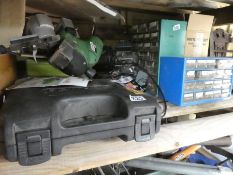 A selection of power tools to include Black & Decker sander, angle grinder, as new nail gun, planer