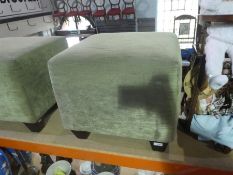 Pair of green upholstered cuboid footstools