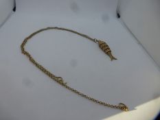 9ct yellow gold articulated fish pendant marked 375, hung on fine 9ct yellow gold belcher chain, mar