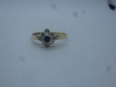 18ct yellow gold sapphire and diamond dress ring, marked 18, size R, approx 2.5g