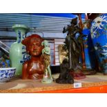 Selection of metal and wooden female figures of different cultures