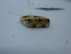 18ct yellow gold dress ring set with emeralds and diamonds, size L, 3.5g approx