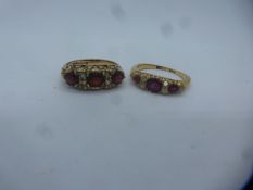9ct yellow gold garnet dress ring and another ruby set ring AF, approx 7g