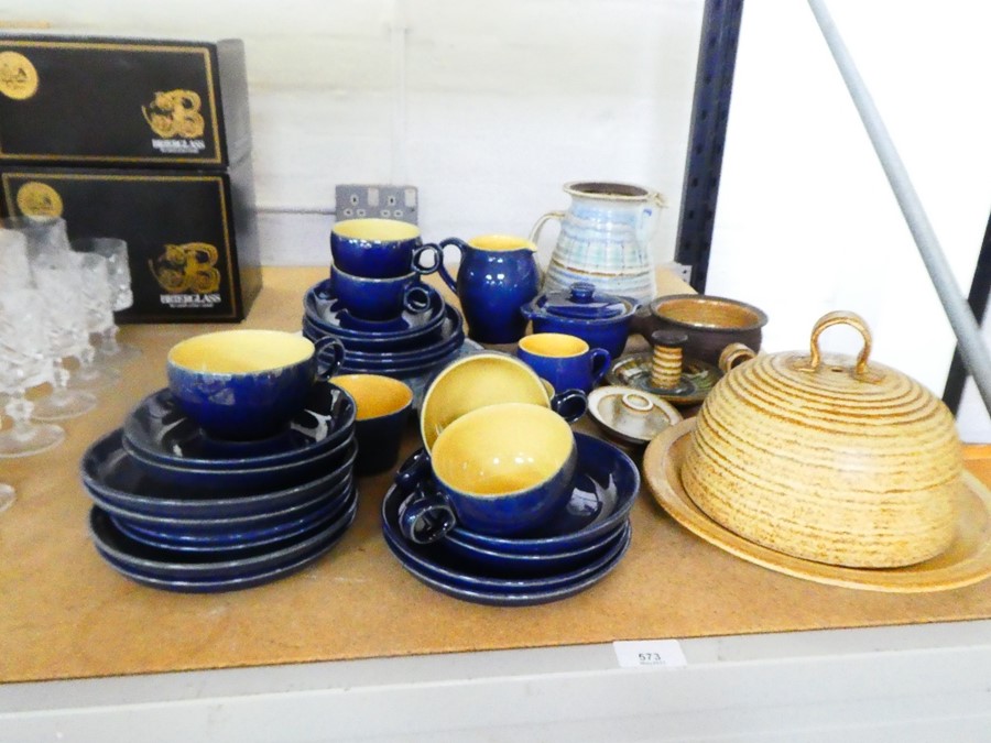 A collection of studio pottery including bee hive design cheese dish, candle sticks and a quantity o - Image 3 of 3