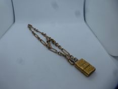 9ct yellow gold watchchain, marked 375, approx 31g, 36cm, hung with a yellow metal purse, total lot
