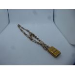 9ct yellow gold watchchain, marked 375, approx 31g, 36cm, hung with a yellow metal purse, total lot