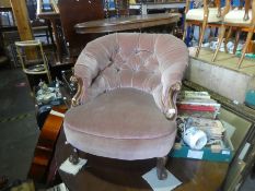 Victorian mahogany button back armchair, overmantle mirror and dropleaf table