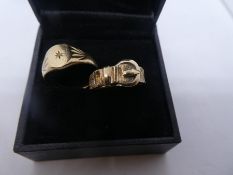 9ct yellow gold buckle design ring together with a 9ct yellow gold signet ring, weight approx 5.5g