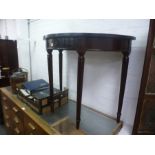 A reproduction two tier hall table and a half moon console table having one drawer