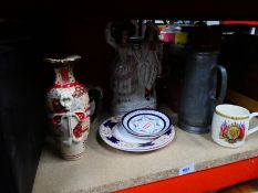 Selection of vintage china incl. Staffordshire style flatback etc wooden writing slope and game