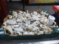 A tray of crested china including many tanks and 6 related books