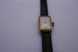Vintage 9ct yellow gold cased ladies cocktail watch, marked 375 on black fabric strap, gross weight