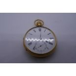 18ct yellow gold pocket watch with 18ct case and dust cover, marked 18, JM, with enamel dial, gross