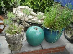 A selection of glazed and stone effect planters AF