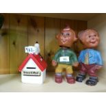 Two vintage German bobble head figures and a Snoopy moneybox