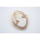antique 9ct gold framed carved shell cameo brooch 8.4g