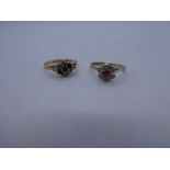 2 x 9ct Gold gemstone detail rings inc. sapphire, cluster 3.1g