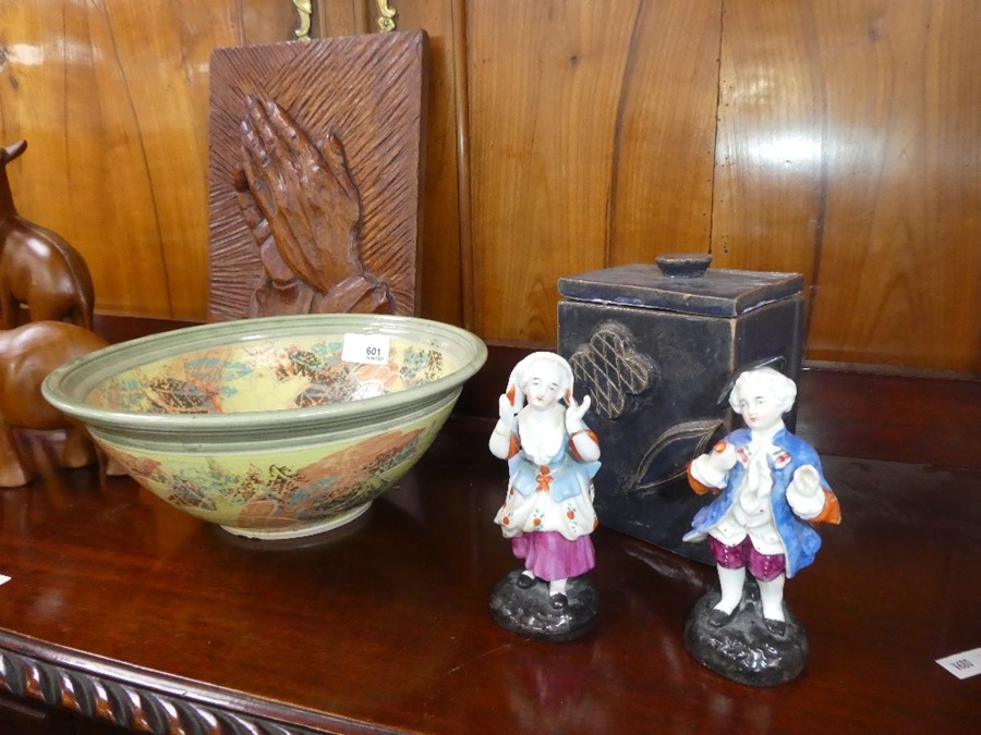 3 Carved animals, a vintage tin in the form of a caddy and  sundry - Image 2 of 4