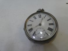 A silver engine turned pocket watch hallmarked Birmingham 1898 Waltham Watch Company