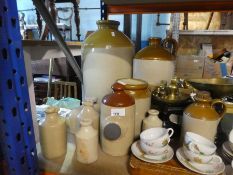 Stoneware jars, set of scales and weights and Oriental teaware etc