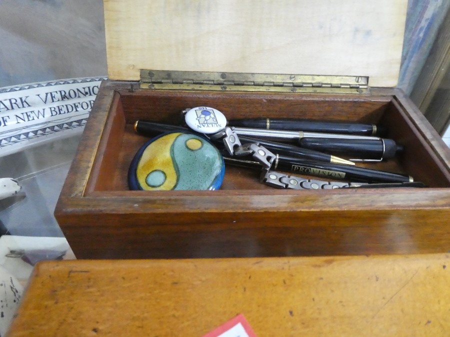 Two wooden boxes of costume jewellery, pens, etc - Image 2 of 2