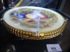 4 Aynsley hand painted plates, decorated with fruit by N.Brunt