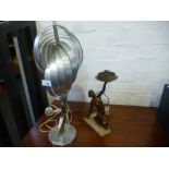 A 1960s metal table lamp and a 1930s bronze style figural lamp, no shade