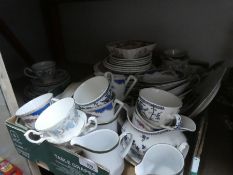 A box of mixed china including Royal Kent ware, milk jugs, etc