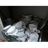 A box of mixed china including Royal Kent ware, milk jugs, etc