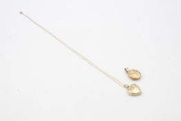 2 x 9ct Gold locket pendants inc. necklace, heart 1.6g