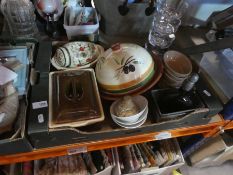 2 Boxes; one containing wooden nautical items and one containing china dishes etc