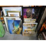 Quantity of framed and unframed pictures and prints - various scenes including street and landscape