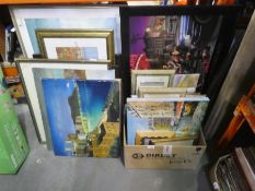 Quantity of framed and unframed pictures and prints - various scenes including street and landscape